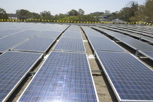 Photovoltaic solar panels on the roof of a CSU Long Beach building - possibly bringing the extreme to the otherwise mild SoCal. Image from https://commons.wikimedia.org/wiki/File:Calstatelongbeachphoto.jpg